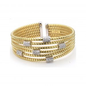 Yellow and White Gold Multi Strand Cuff with Diamond Stations