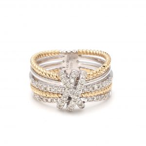 Two Tone Diamond Cross Over Station Ring