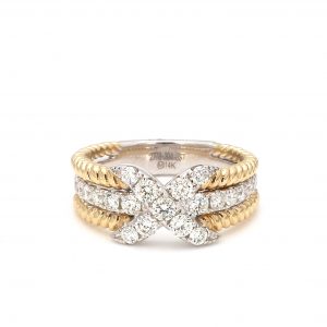 Two Tone Diamond and Twisted Rope X Station Ring