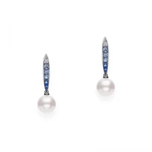 Mikimoto Akoya Cultured Pearl Ocean Earrings with Blue Sapphire