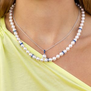 Mikimoto Morning Dew Akoya Cultured Pearl Pendant with Blue Sapphire Necklace