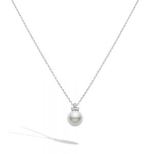 Mikimoto White South Sea Pearl and Diamond Cluster Necklace