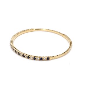 Yellow Gold Alternating Thin Diamond and Sapphire Bangle Bracelet