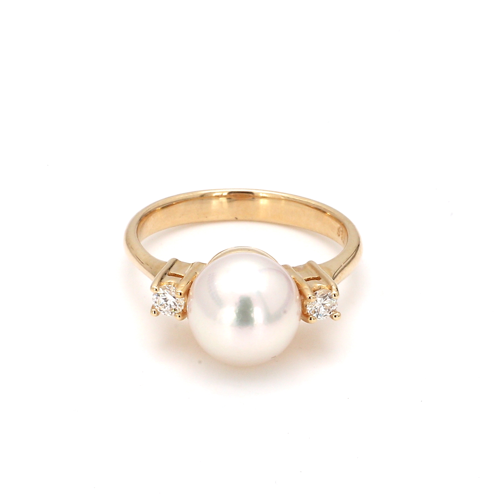 Yellow Gold Single Pearl With Two Diamonds Ring – Bailey's Fine Jewelry