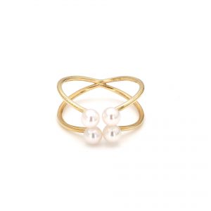Four Pearl Cross Over Cuff Ring