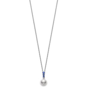 Mikimoto Morning Dew Akoya Cultured Pearl Pendant with Blue Sapphire Necklace