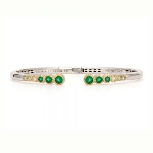 Three Stories Open Cuff Bangle with Emeralds