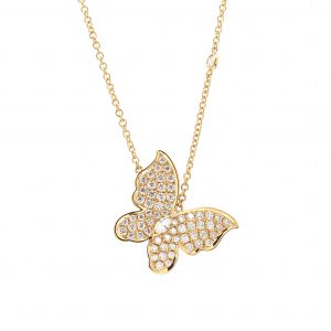 Butterfly Diamond Pendant Necklace in Yellow Gold