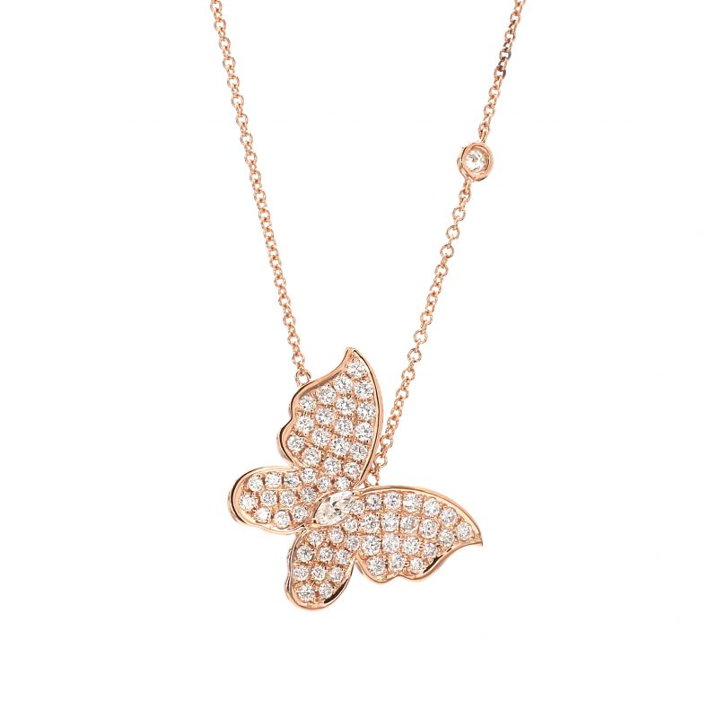 Diamond & Sapphire Butterfly Pendant Necklace - Nuha Jewelers