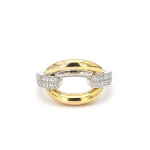 Two-Toned Gold Open Oval Ring with Diamonds