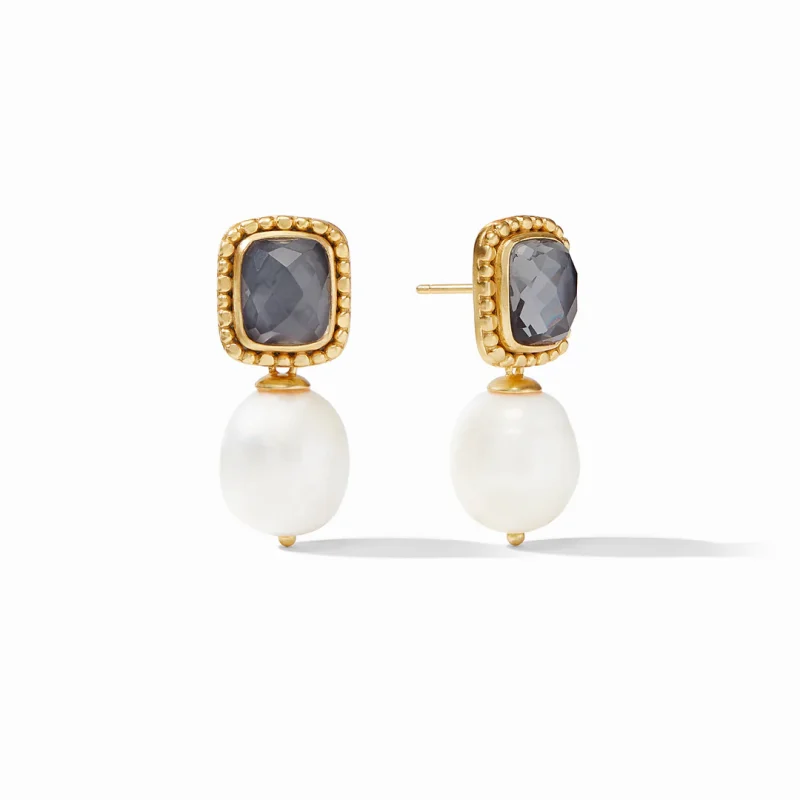 Julie Vos Marbella Earrings in Charcoal Blue and Fresh Water Pearl