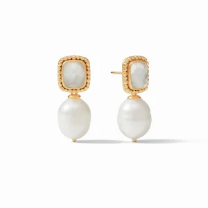 Julie Vos Marbella Earrings in Clear Crystal and Fresh Water Pearls