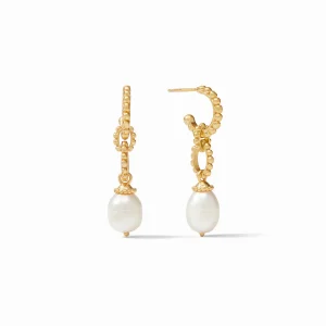 Julie Vos Marbella Midi Hoop and Fresh Water Pearl Charm Earrings