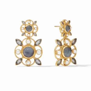 Julie Vos Monaco Statement Earrings in Iridescent Charcoal Blue with Pearl Accents