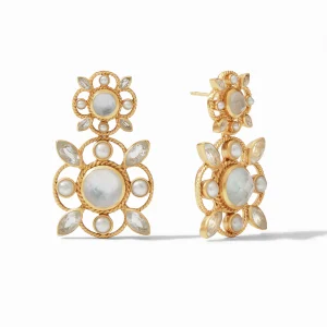 Julie Vos Monaco Statement Earrings in Iridescent Clear Crystal with Pearl Accents