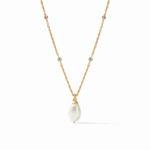 Julie Vos Marbella Cubic Zirconia Solitaire Necklace with Fresh Water Pearl