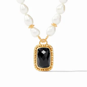 Julie Vos Marbella Statement Necklace in Black Obsidian and Fresh Water Pearl