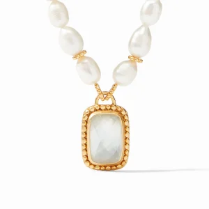 Julie Vos Marbella Statement Necklace in Clear Crystal and Fresh Water Pearl