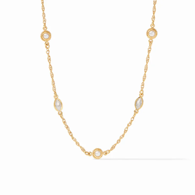 Julie Vos Monaco Delicate Station Necklace with Cubic Zirconia and Pearl