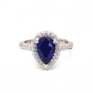 Pear Cut Sapphire Ring with Diamond Halo
