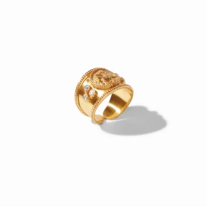 Julie Vos Coin Crest Ring in Mixed Metal and Cubic Zirconia