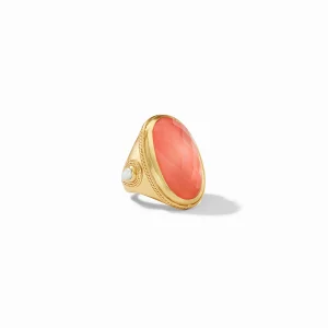 Julie Vos Cassis Statement Ring in Gold Iridescent Coral with Pearl Accents