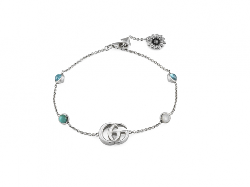 Gucci GG Marmount Stone Set Flower Silver Bracelet