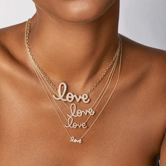 Large Diamond Love Script Yellow Gold Necklace | Ylang 23