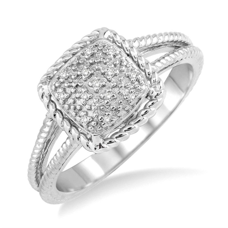 Bailey's Sterling Collection Pave Diamond Cushion Ring