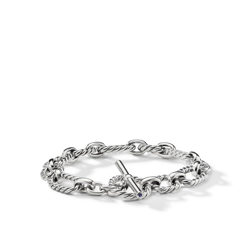 David Yurman Cushion Link Chain Bracelet in Sterling Silver with Blue Sapphires