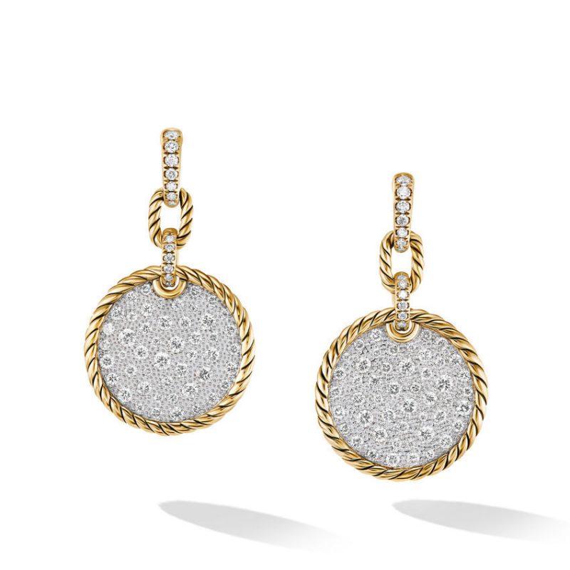 David Yurman Elements Convertible Drop Earrings in 18K Yellow Gold with Pave Diamonds