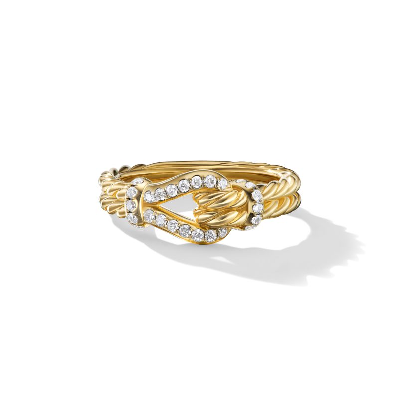 David Yurman Thoroughbred Loop Ring in 18K Yellow Gold with Pave Diamonds