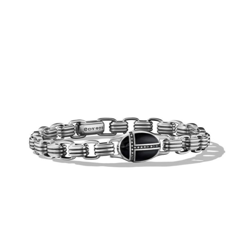 David Yurman Cairo Chain Link Bracelet in Sterling Silver with Black Onyx and Pave Black Diamonds