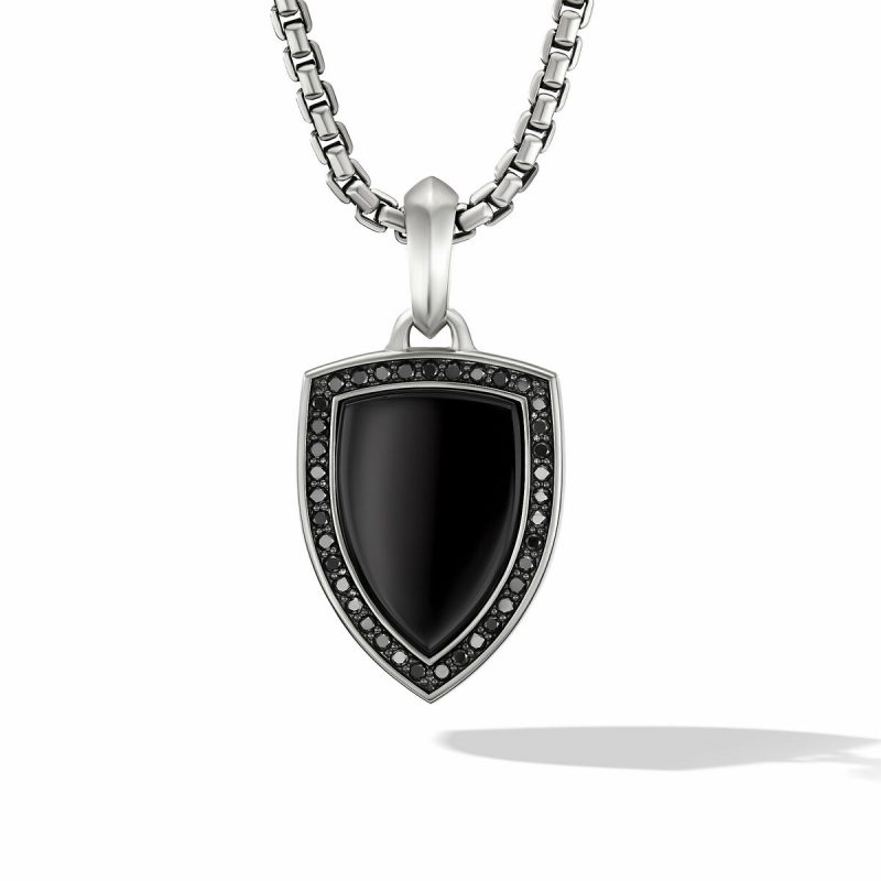 David Yurman Shield Amulet in Sterling Silver with Black Onyx and Pave Black Diamonds