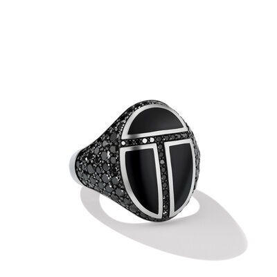David Yurman Cairo Signet Ring in Sterling Silver with Black Onyx and Pave Black Diamonds