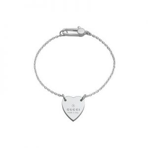 Gucci Engraved Trademark Heart Silver Bracelet, Size 17 Bracelets Bailey's Fine Jewelry