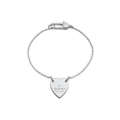 Gucci Engraved Trademark Heart Silver Bracelet, Size 16