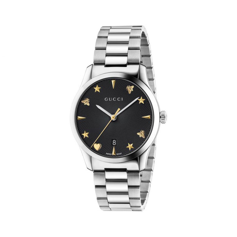Gucci G-Timeless 38mm Black Guilloche Steel Watch