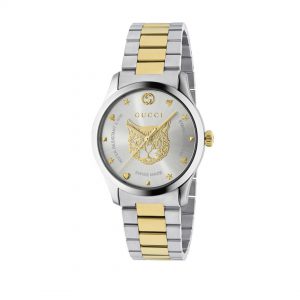 Gucci G-Timeless Iconic 38mm Steel and 14kt Yellow Gold Feline Head Watch Watch Bailey's Fine Jewelry