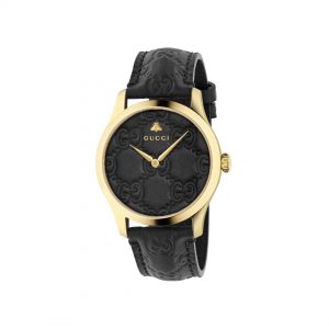 Gucci G-Timeless 38mm Signature Black Leather Watch
