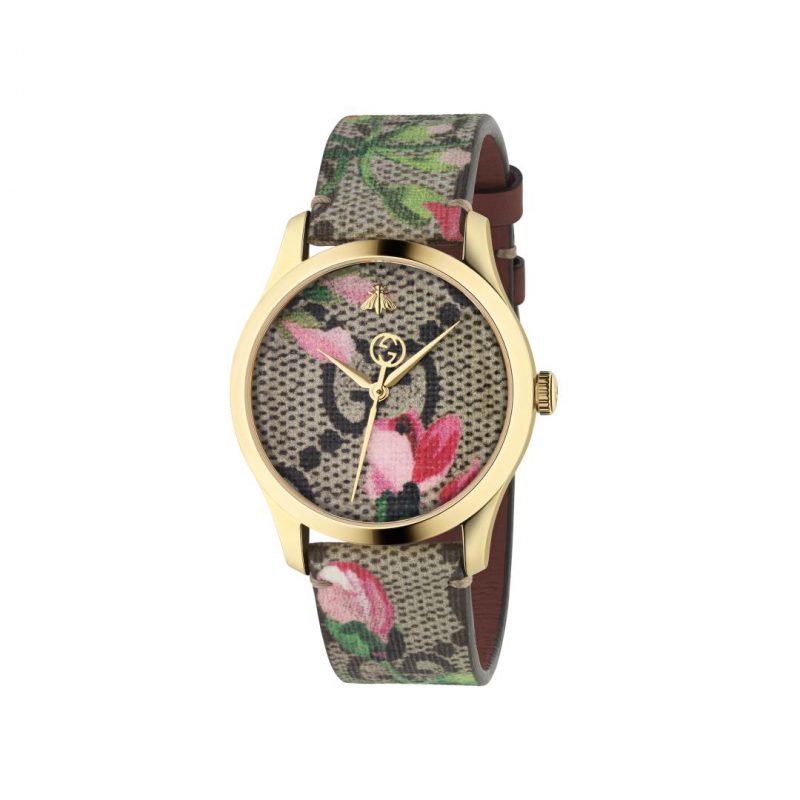 Gucci G-Timeless Contemporary 38mm GG Supreme Canvas Pink Bloom Watch