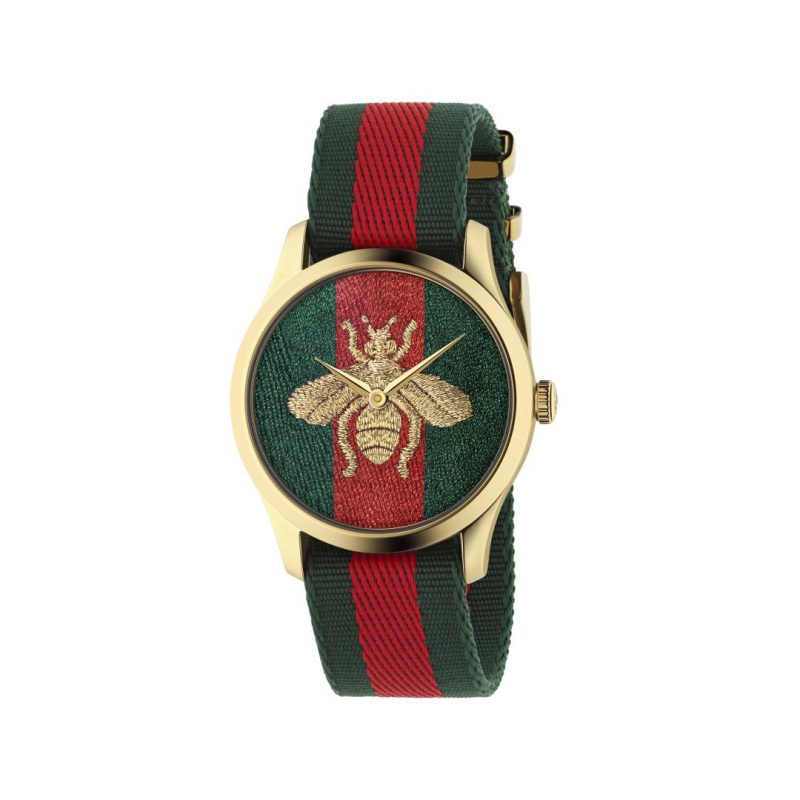 Gucci G-Timeless Contemporary 38mm Red Green Nylon Bee Watch