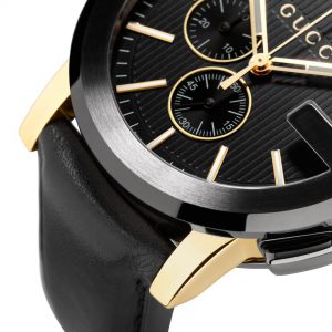 Gucci G-Chrono 44mm Guilloche Black Leather Watch
