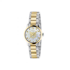 Gucci G-Timeless Iconic 27mm White Feline Steel and Yellow Gold PVD Watch Watch Bailey's Fine Jewelry