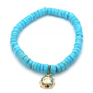 Sydney Evan Lady Bug Charm Turquoise Heishi Stretch Bracelet Bracelets Bailey's Fine Jewelry