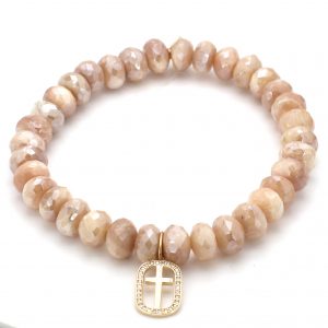 Sydney Evan Open Cross Icon Sand Moonstone Stretch Bracelet Bracelets Bailey's Fine Jewelry