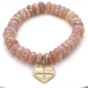 Sydney Evan Heart Icon Charm Beige Moonstone Stretch Bracelet Bracelets Bailey's Fine Jewelry