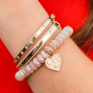 Sydney Evan Heart Icon Charm Beige Moonstone Stretch Bracelet