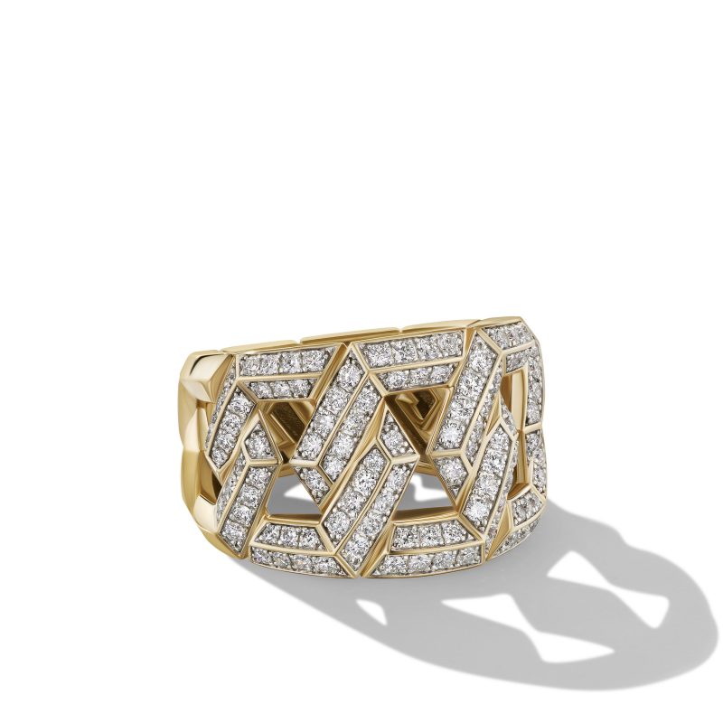 David Yurman Carlyle Ring in 18K Yellow Gold with Pave Diamonds