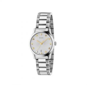 Gucci G-Timeless Iconic 27mm Silver Guilloche Steel Watch Watches Bailey's Fine Jewelry